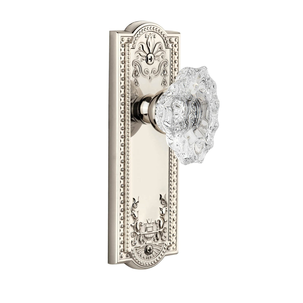 Parthenon Long Plate with Biarritz Crystal Knob in Polished Nickel