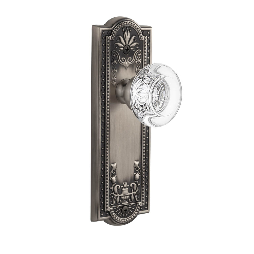 Parthenon Long Plate with Bordeaux Crystal Knob in Antique Pewter