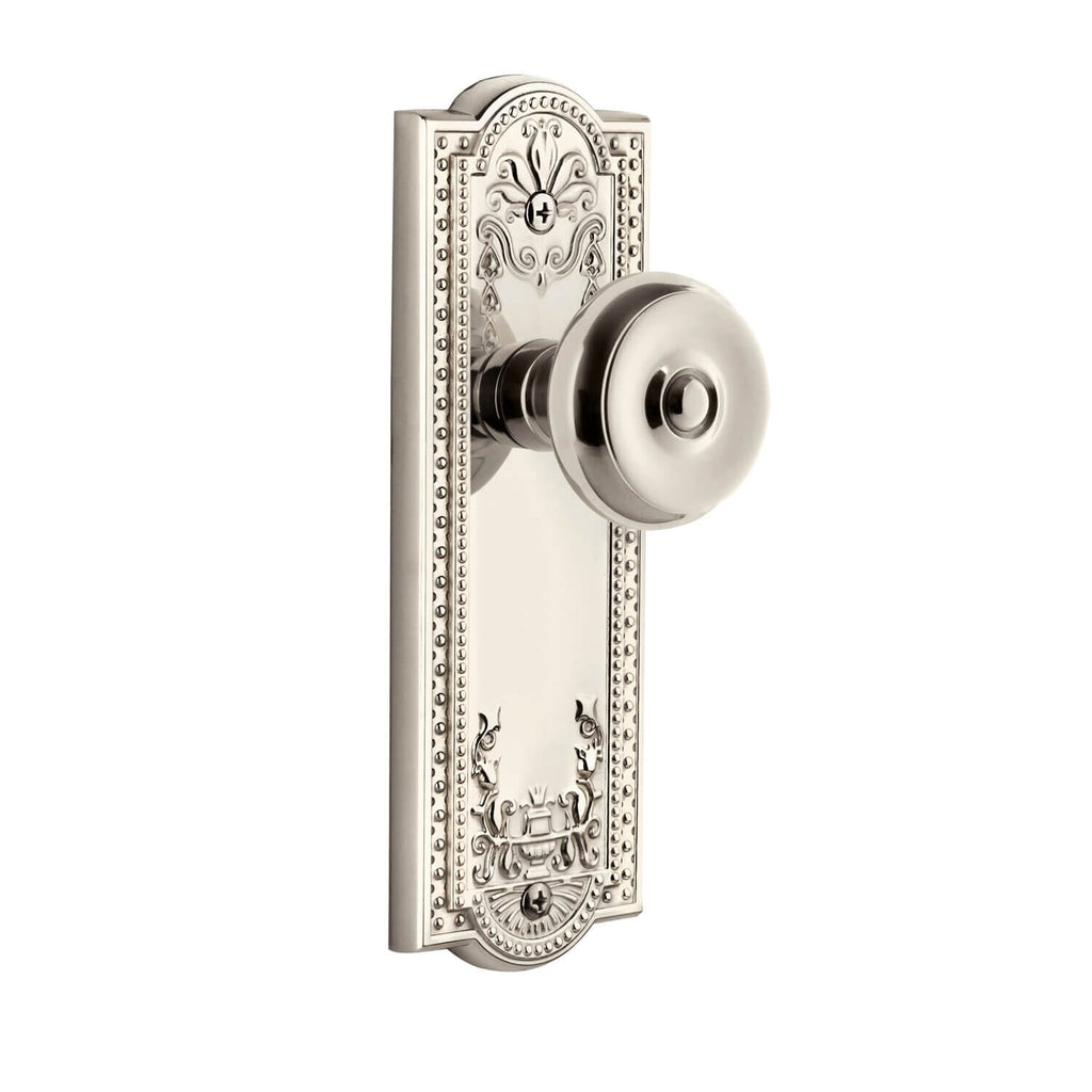 Parthenon Long Plate with Bouton Knob in Polished Nickel