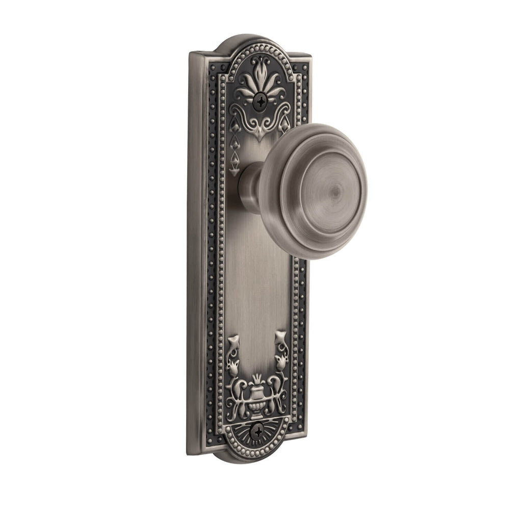 Parthenon Long Plate with Circulaire Knob in Antique Pewter