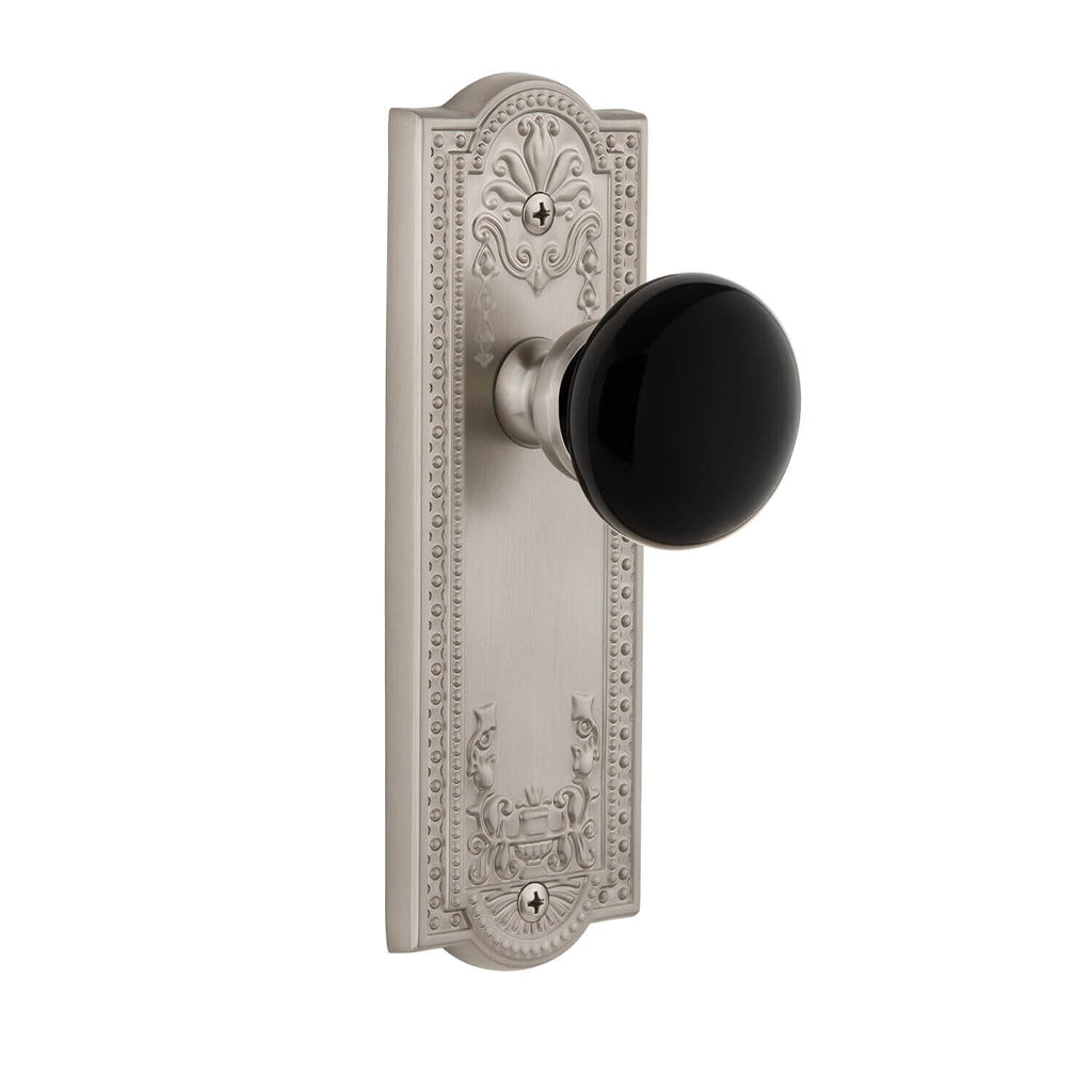 Parthenon Long Plate with Coventry Knob in Satin Nickel