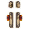 Parthenon Long Plate Entry Set with Baguette Amber Crystal Knob in Vintage Brass