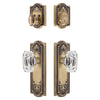 Parthenon Long Plate Entry Set with Baguette Clear Crystal Knob in Vintage Brass