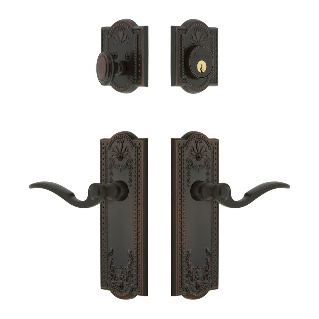 Parthenon Long Plate Entry Set with Bellagio Lever in Timeless Bronze