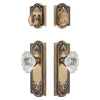 Parthenon Long Plate Entry Set with Biarritz Crystal Knob in Vintage Brass