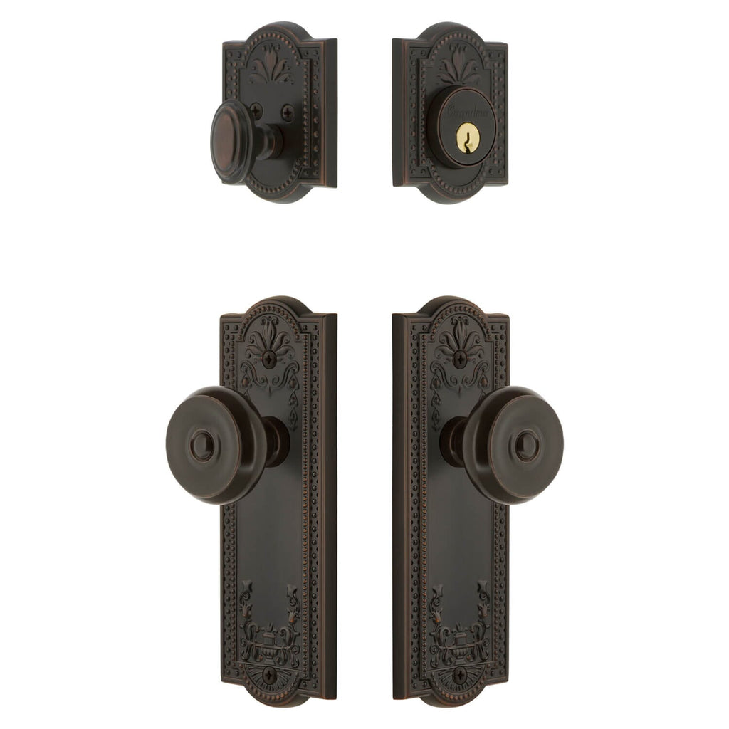 Parthenon Long Plate Entry Set with Bouton Knob in Timeless Bronze