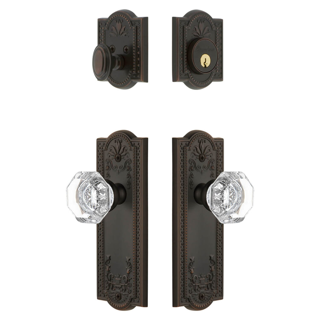 Parthenon Long Plate Entry Set with Chambord Crystal Knob in Timeless Bronze