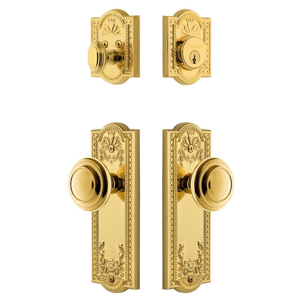 Parthenon Long Plate Entry Set with Circulaire Knob in Lifetime Brass