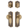 Parthenon Long Plate Entry Set with Circulaire Knob in Vintage Brass