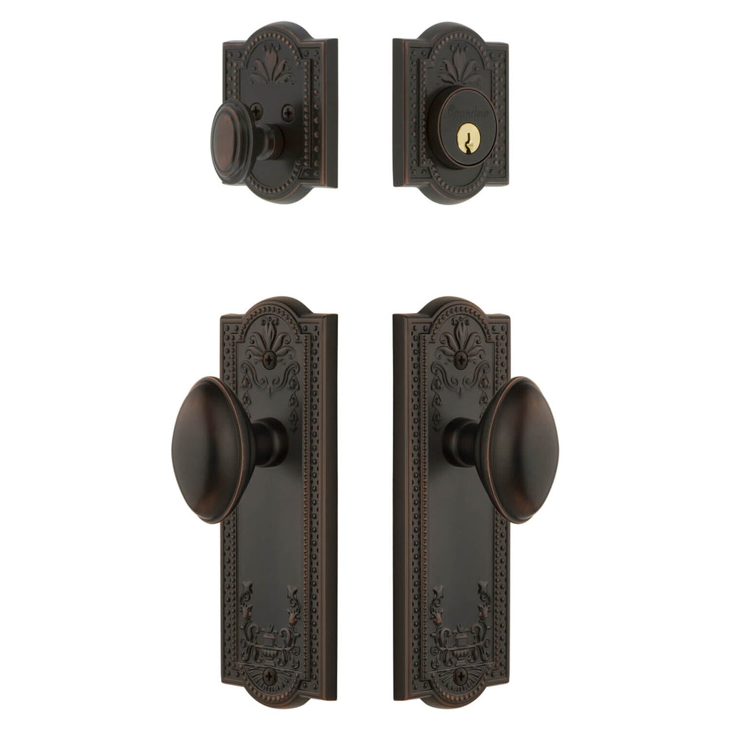 Parthenon Long Plate Entry Set with Eden Prairie Knob in Timeless Bronze