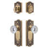 Parthenon Long Plate Entry Set with Fontainebleau Crystal Knob in Vintage Brass