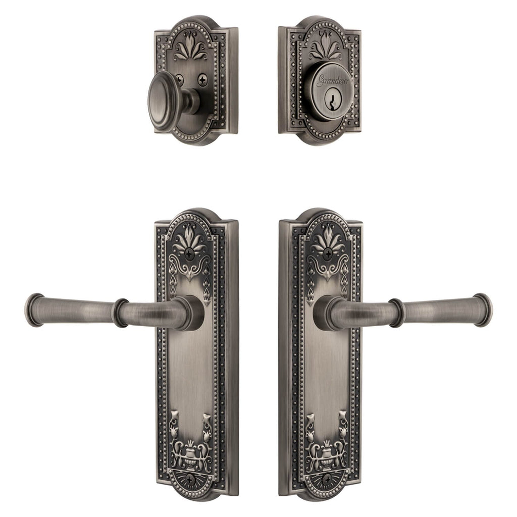 Parthenon Long Plate Entry Set with Georgetown Lever in Antique Pewter
