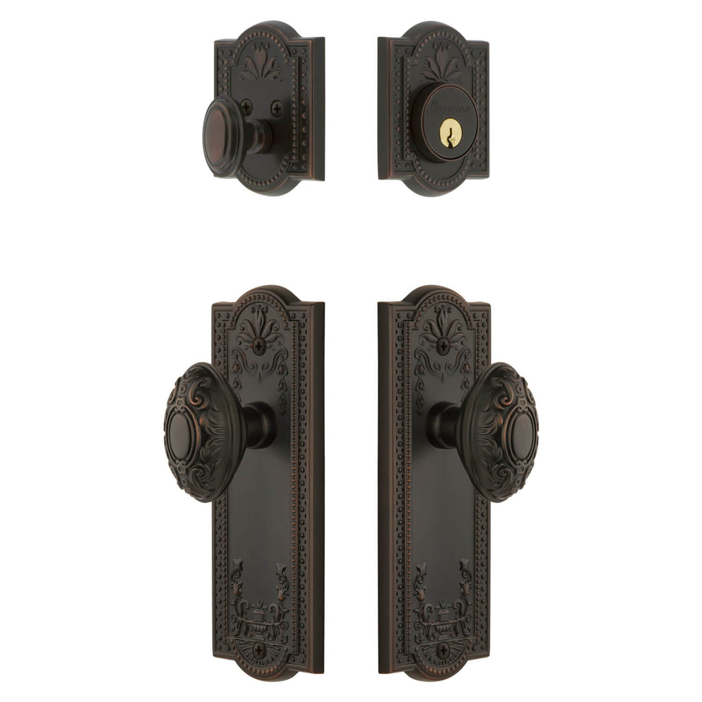 Parthenon Long Plate Entry Set with Grande Victorian Knob in Timeless Bronze
