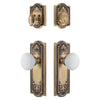 Parthenon Long Plate Entry Set with Hyde Park Knob in Vintage Brass