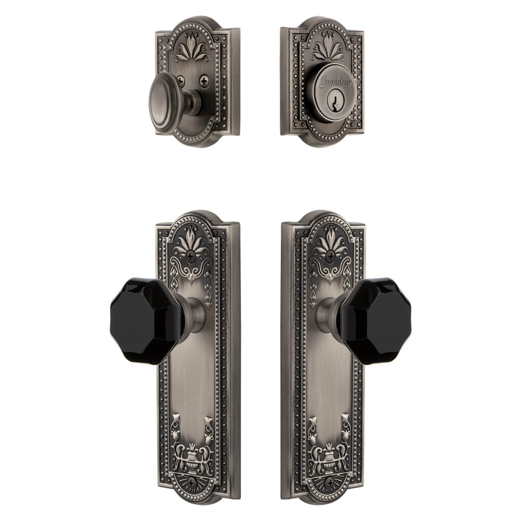 Parthenon Long Plate Entry Set with Lyon Knob in Antique Pewter