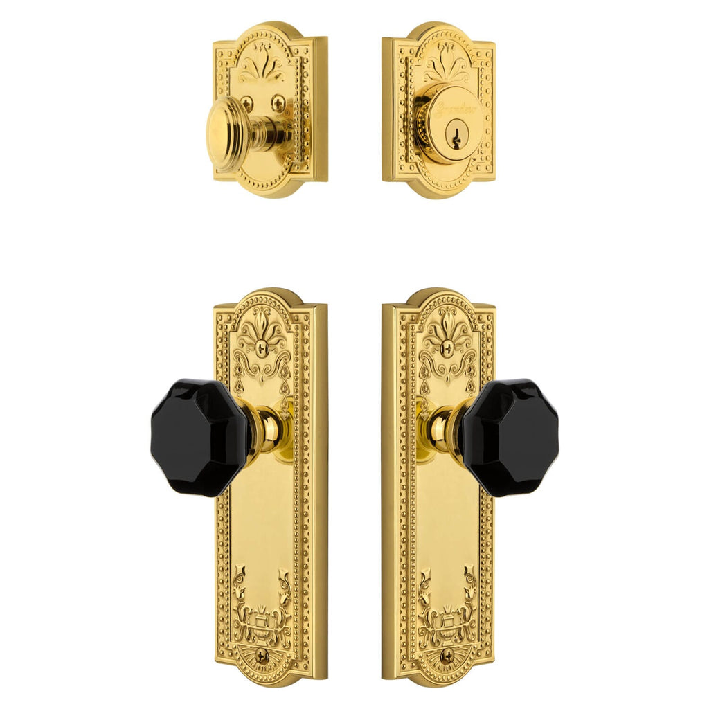 Parthenon Long Plate Entry Set with Lyon Knob in Lifetime Brass