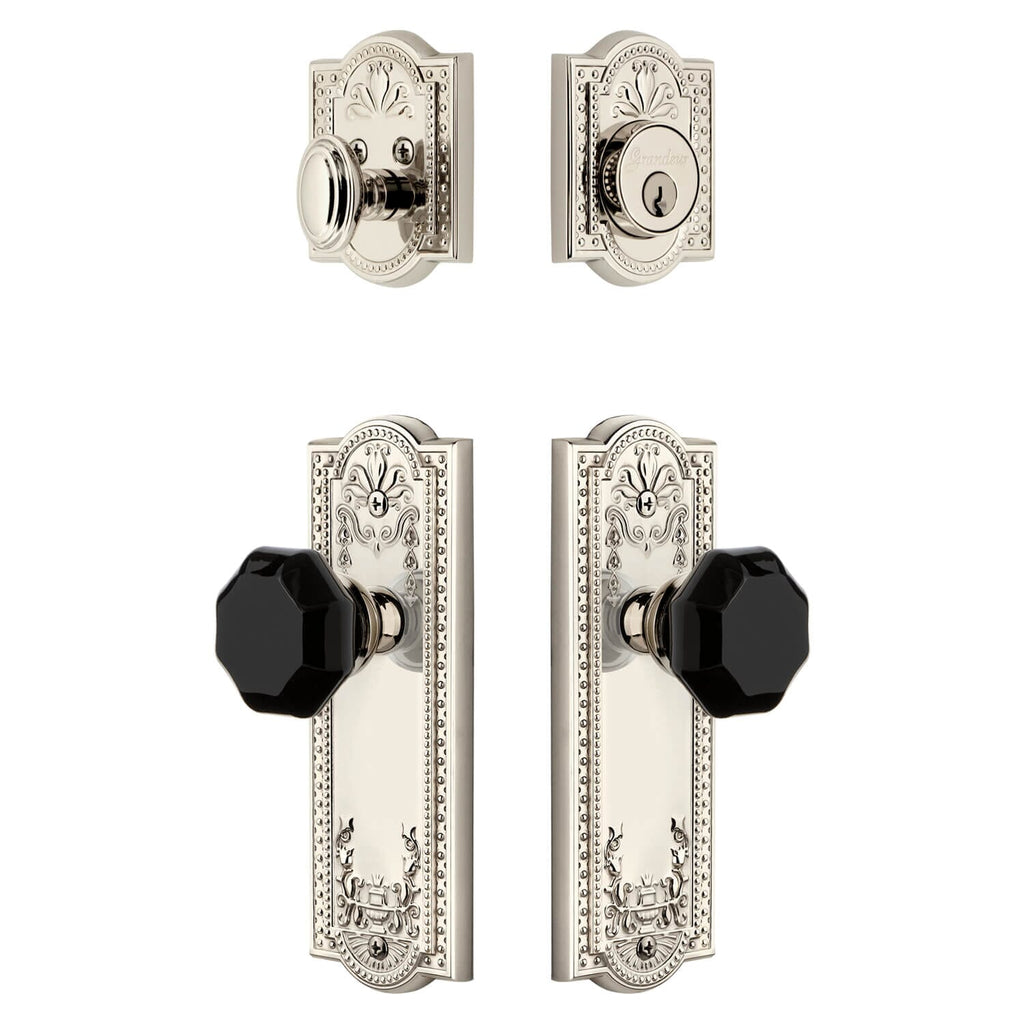 Parthenon Long Plate Entry Set with Lyon Knob in Polished Nickel