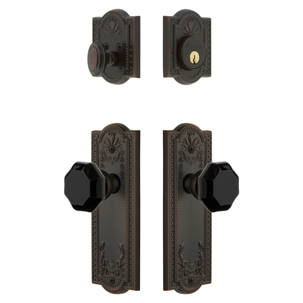 Parthenon Long Plate Entry Set with Lyon Knob in Timeless Bronze