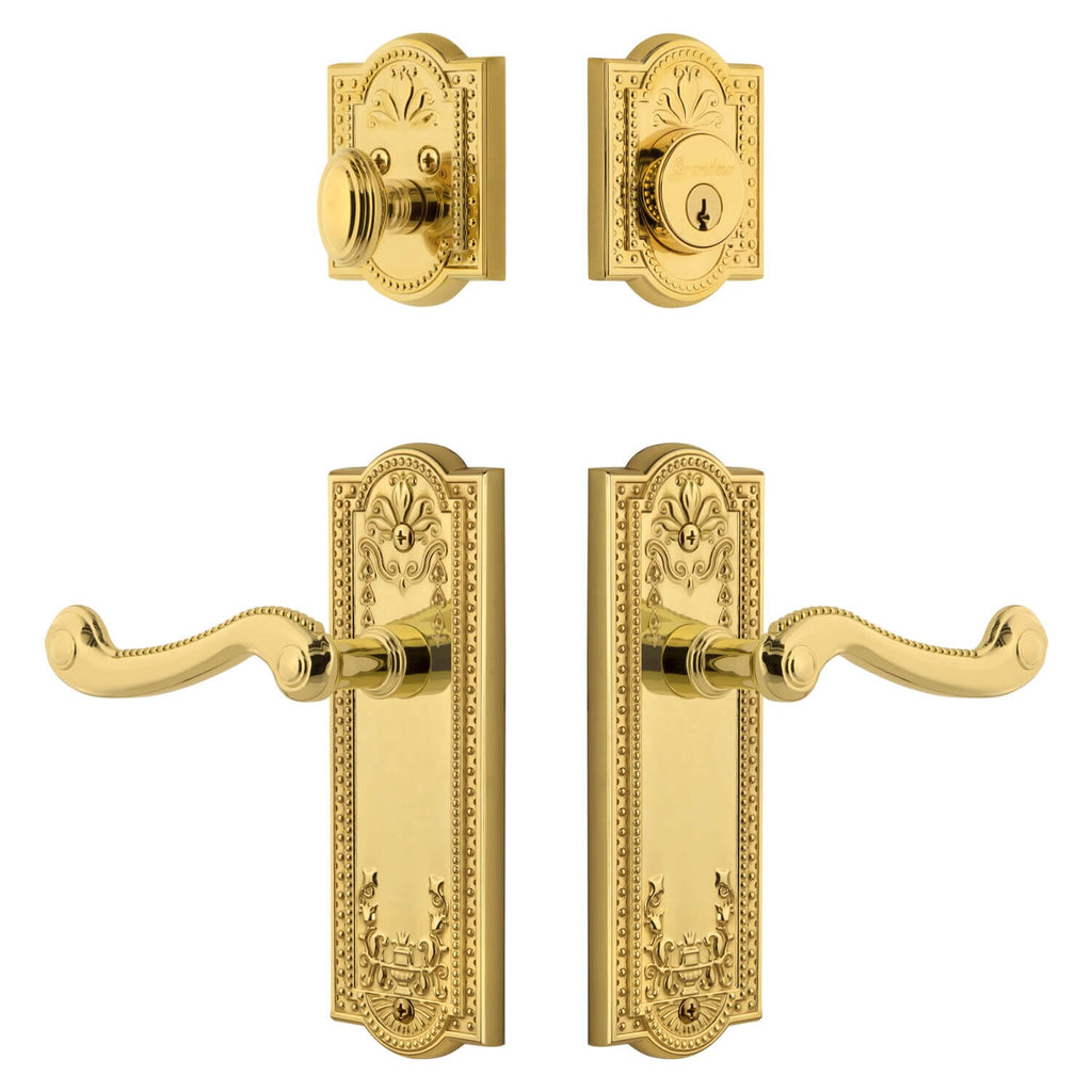 Parthenon Long Plate Entry Set with Newport Lever in Lifetime Brass