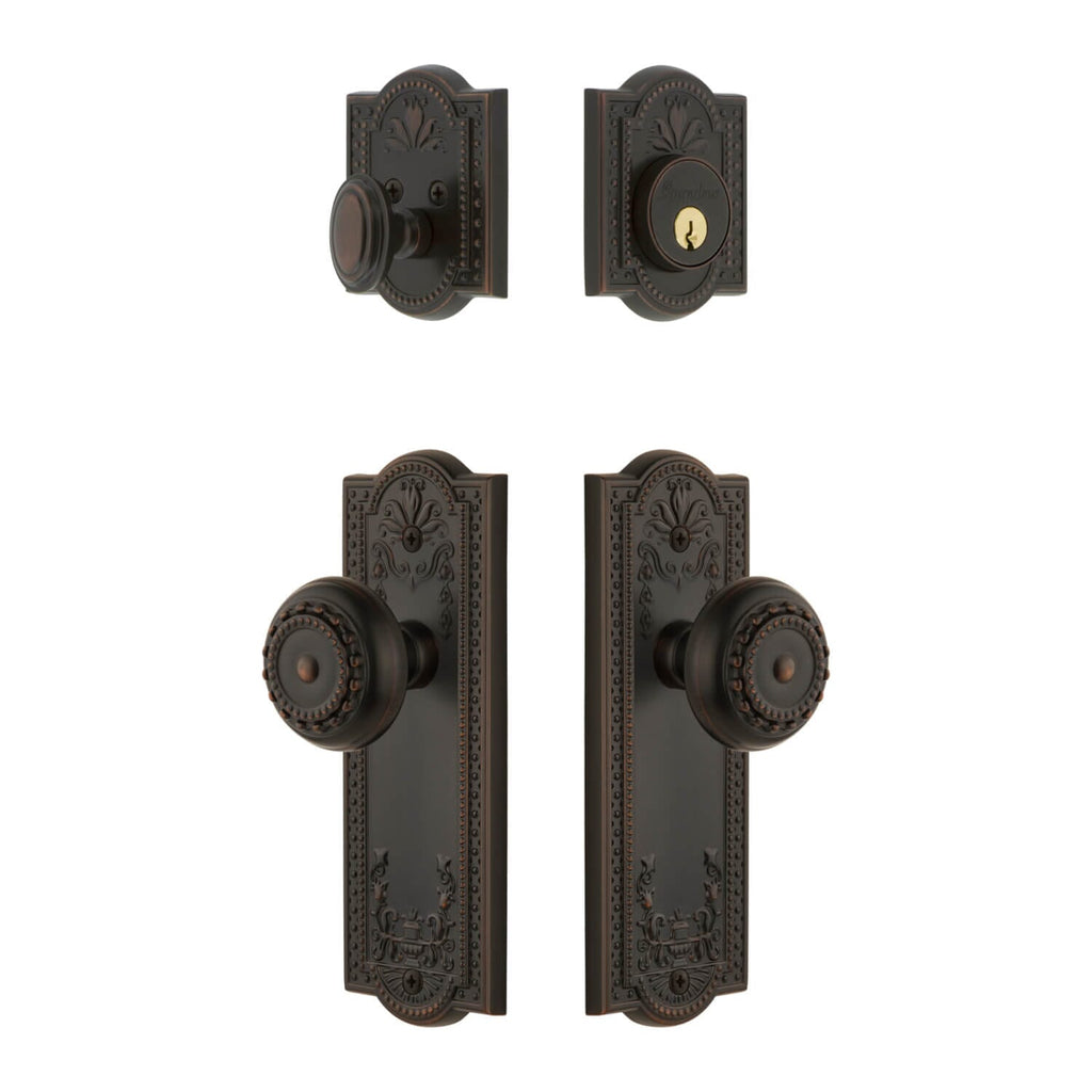 Parthenon Long Plate Entry Set with Parthenon Knob in Timeless Bronze