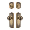 Parthenon Long Plate Entry Set with Parthenon Knob in Vintage Brass