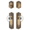 Parthenon Long Plate Entry Set with Provence Crystal Knob in Vintage Brass