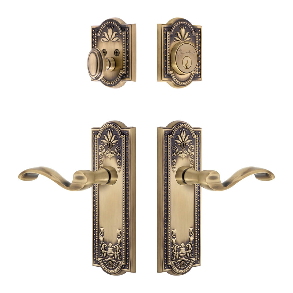 Parthenon Long Plate Entry Set with Portofino Lever in Vintage Brass