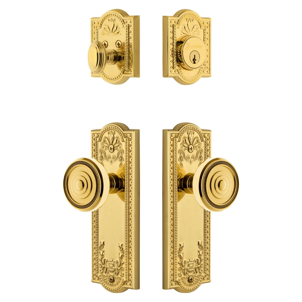 Parthenon Long Plate Entry Set with Soleil Knob in Lifetime Brass