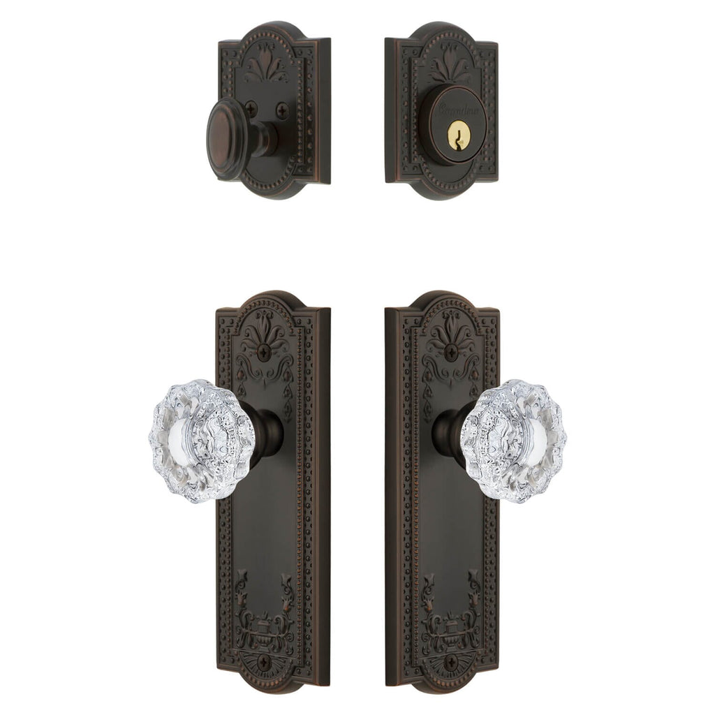 Parthenon Long Plate Entry Set with Versailles Crystal Knob in Timeless Bronze