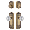 Parthenon Long Plate Entry Set with Versailles Crystal Knob in Vintage Brass