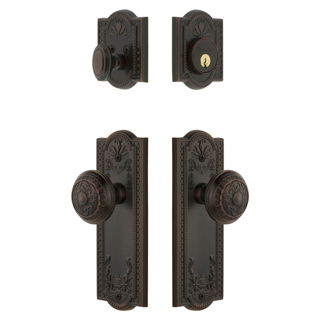 Parthenon Long Plate Entry Set with Windsor Knob in Timeless Bronze