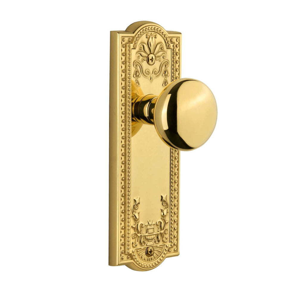 Parthenon Long Plate with Fifth Avenue Knob in Polished Brass