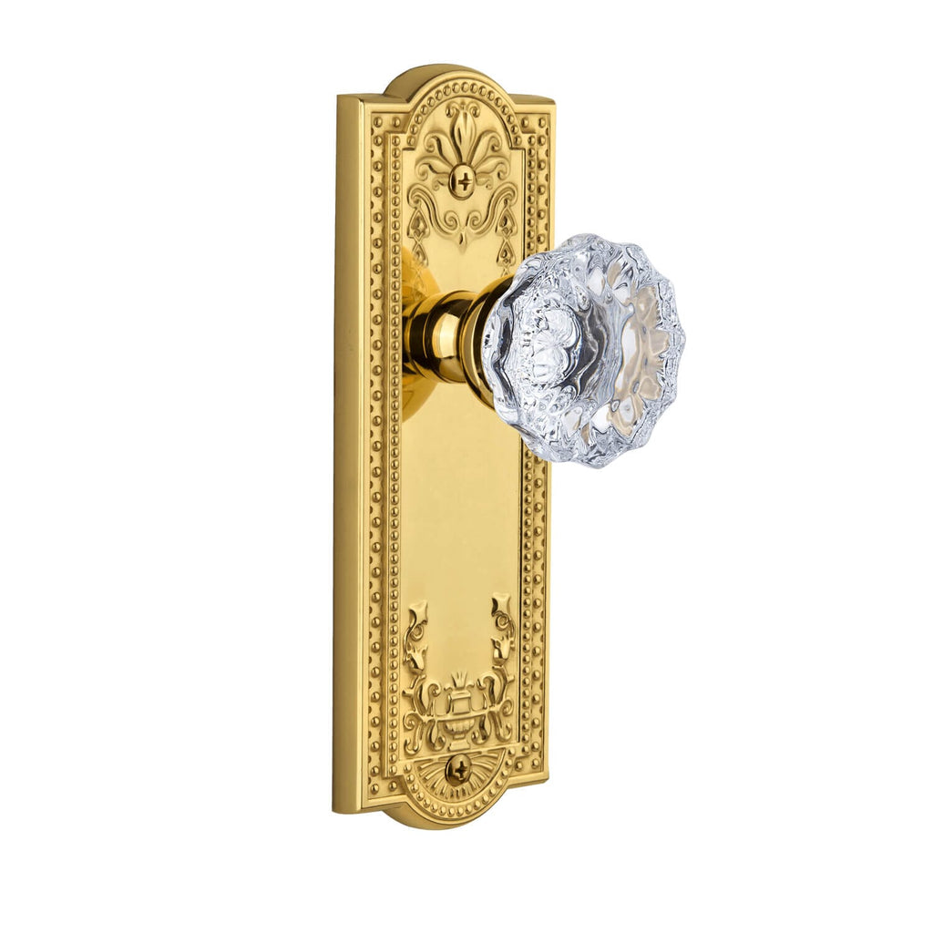Parthenon Long Plate with Fontainebleau Crystal Knob in Polished Brass