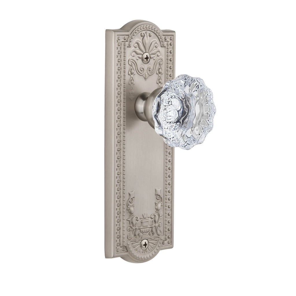 Parthenon Long Plate with Fontainebleau Crystal Knob in Satin Nickel