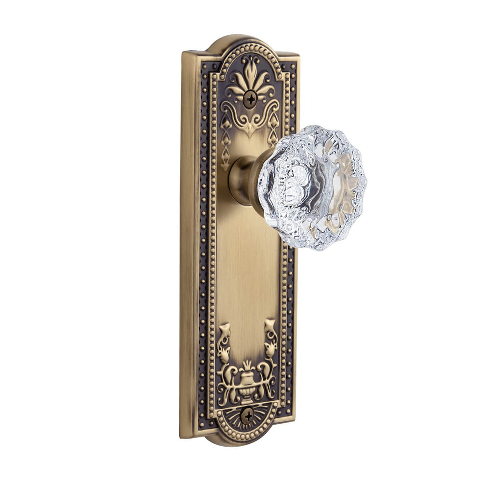 Parthenon Long Plate with Fontainebleau Crystal Knob in Vintage Brass