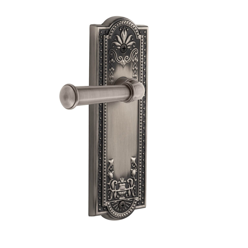 Parthenon Long Plate with Georgetown Lever in Antique Pewter