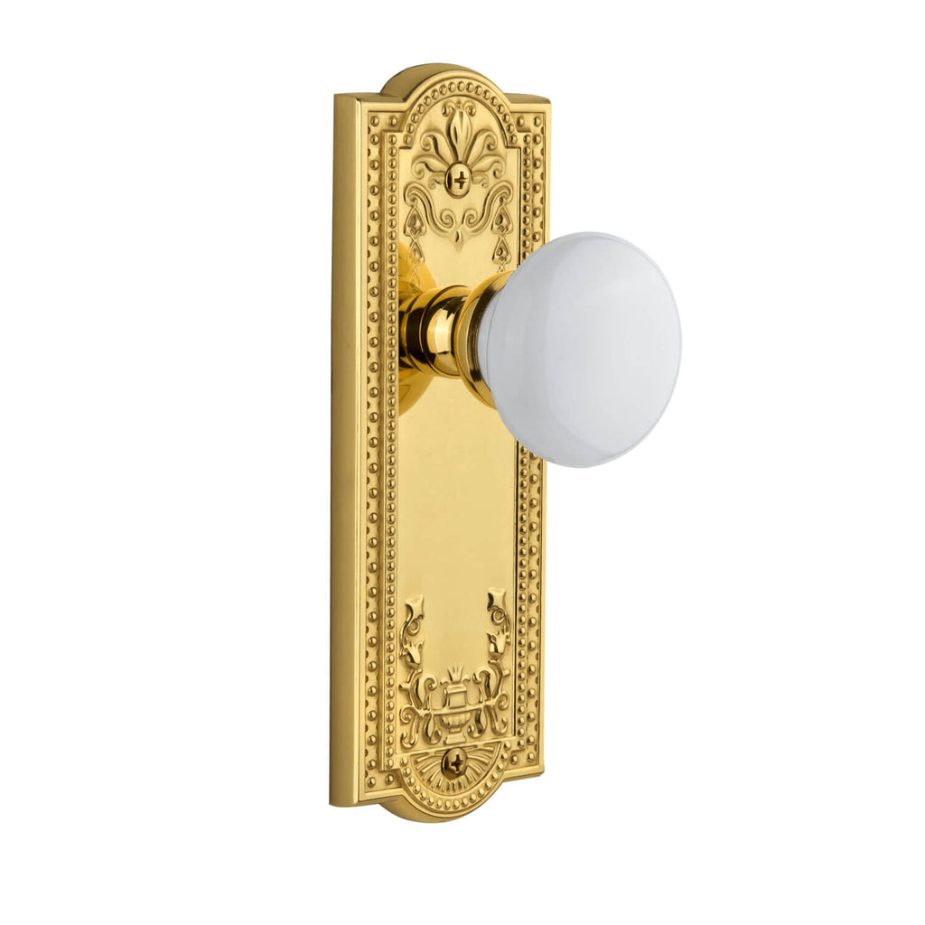Parthenon Long Plate with Hyde Park Knob in Polished Brass