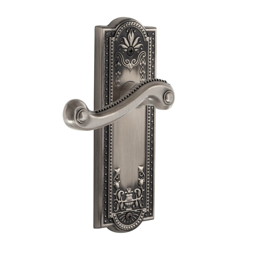 Parthenon Long Plate with Newport Lever in Antique Pewter