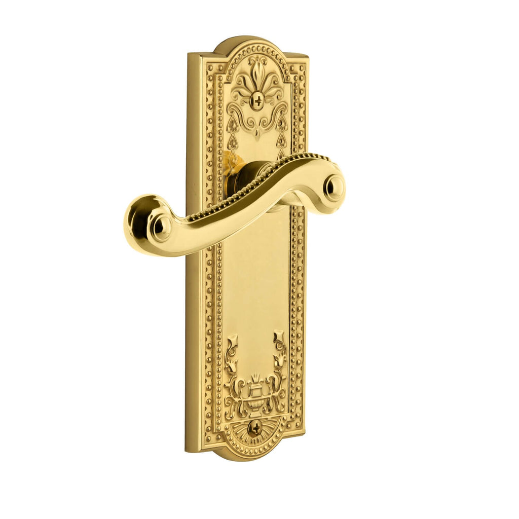 Parthenon Long Plate with Newport Lever in Polished Brass