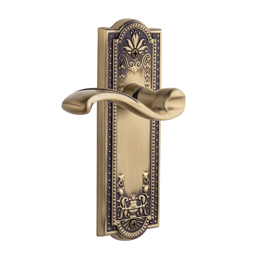 Parthenon Long Plate with Portofino Lever in Vintage Brass