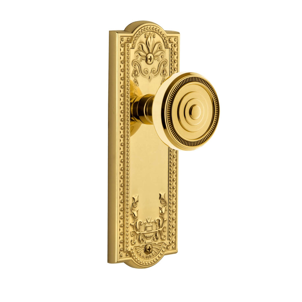 Parthenon Long Plate with Soleil Knob in Polished Brass