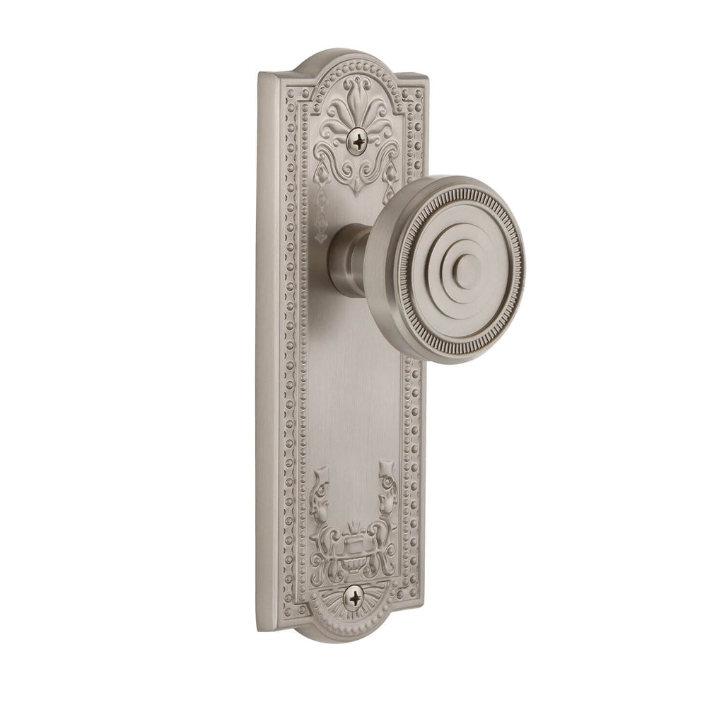 Parthenon Long Plate with Soleil Knob in Satin Nickel