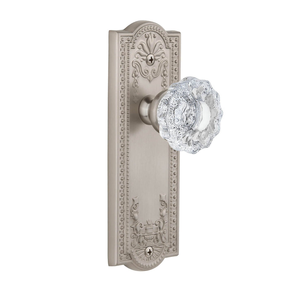 Parthenon Long Plate with Versailles Crystal Knob in Satin Nickel