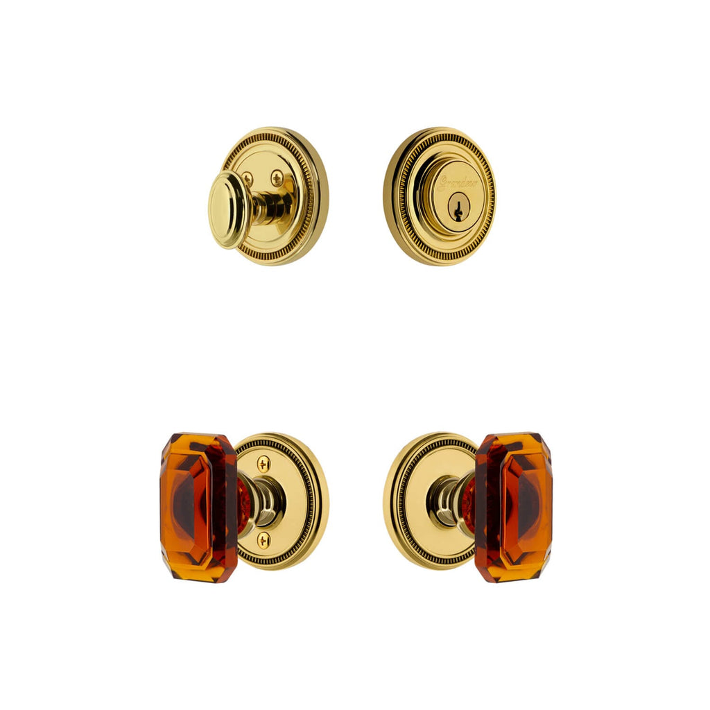 Soleil Rosette Entry Set with Baguette Amber Crystal Knob in Lifetime Brass