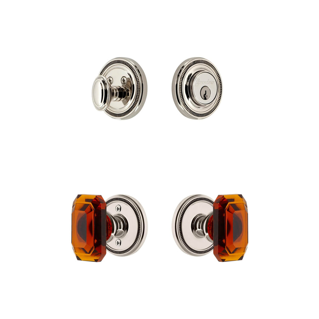 Soleil Rosette Entry Set with Baguette Amber Crystal Knob in Polished Nickel