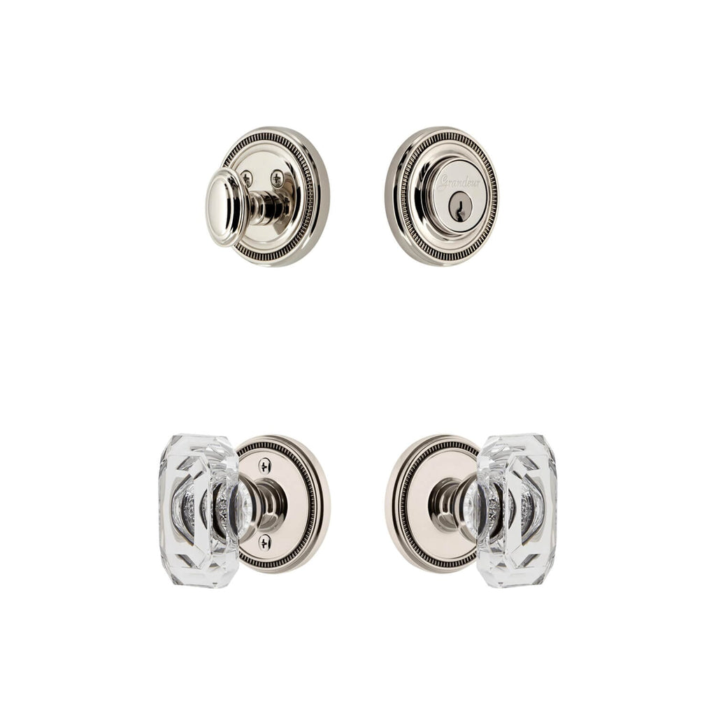 Soleil Rosette Entry Set with Baguette Clear Crystal Knob in Polished Nickel
