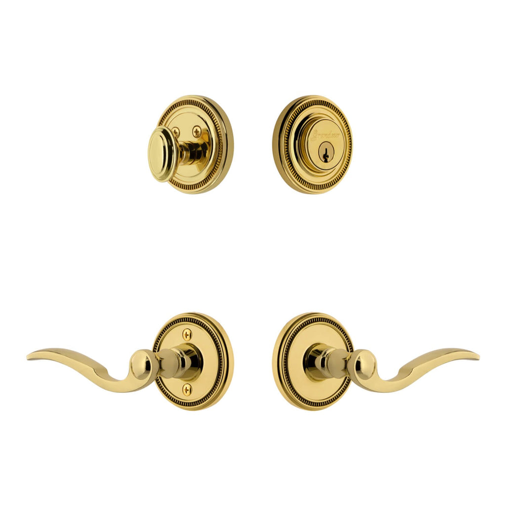 Soleil Rosette Entry Set with Bellagio Lever in Lifetime Brass