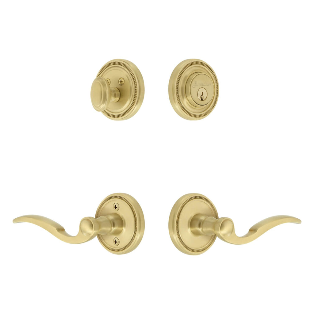 Soleil Rosette Entry Set with Bellagio Lever in Satin Brass