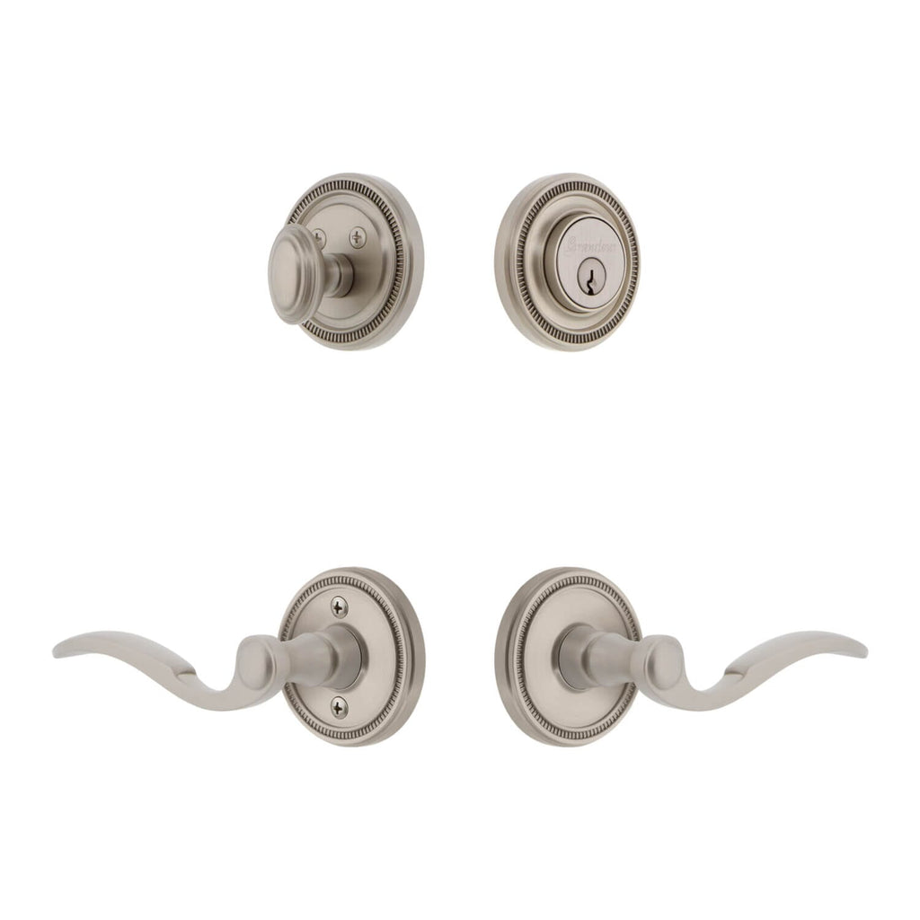 Soleil Rosette Entry Set with Bellagio Lever in Satin Nickel