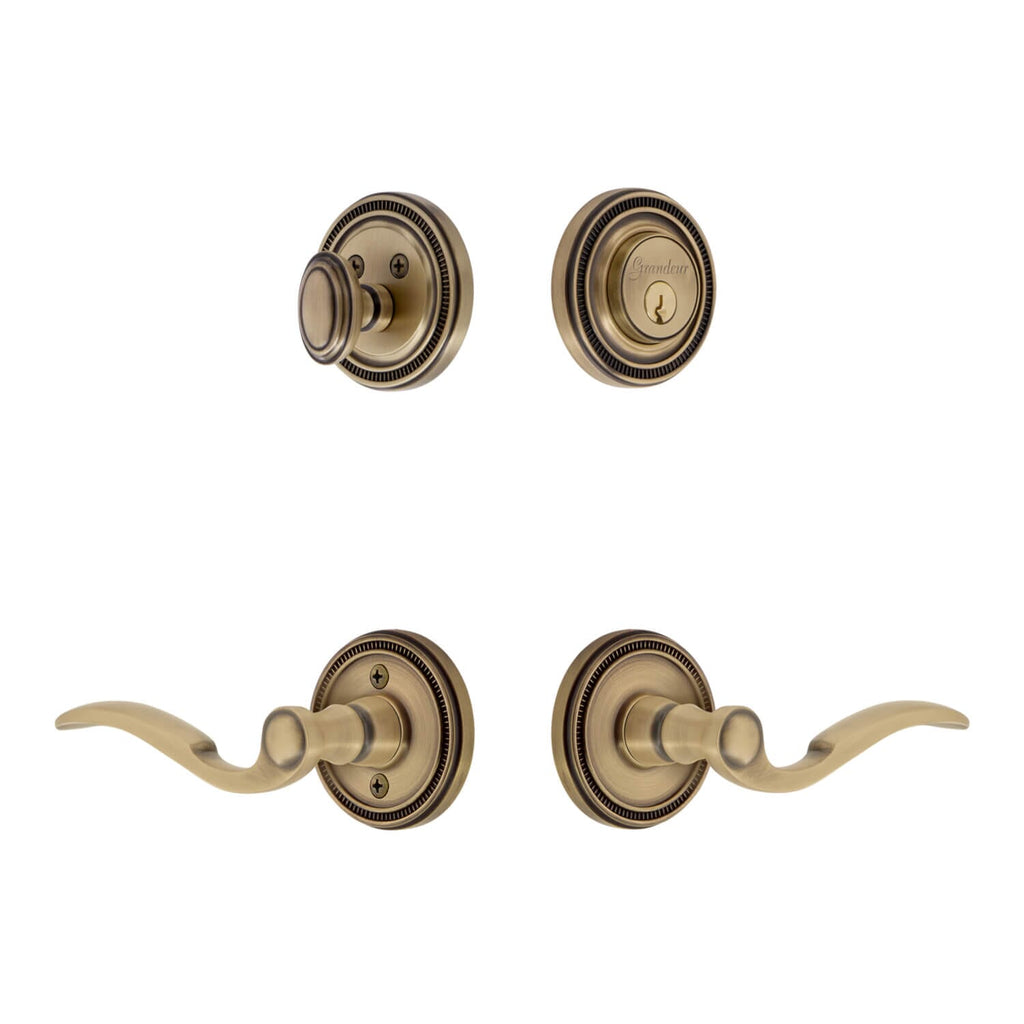 Soleil Rosette Entry Set with Bellagio Lever in Vintage Brass